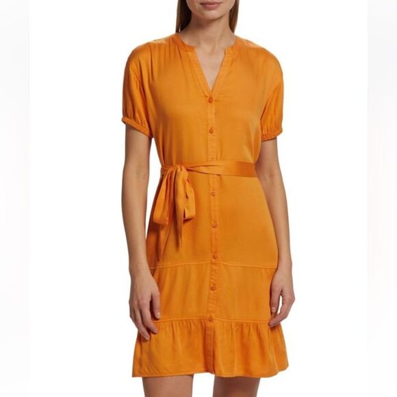Splendid Jamie Tiered Mini Dress Size XS Short Sleeves Orange Nectar Coquette - Picture 1 of 15